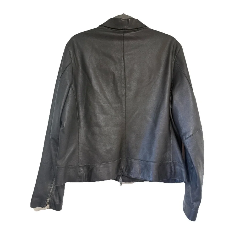 Vintage Isaac Mizrahi Black Leather Jacket Zebra Lining‎ Zip Moto Womens Sz XL